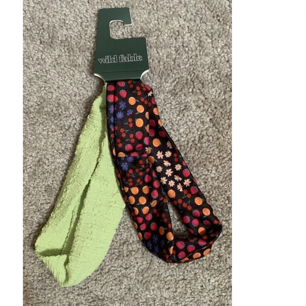 Wild Fable Womens 2‎ pk Headbands Fruit Print and Textured Green Headwraps